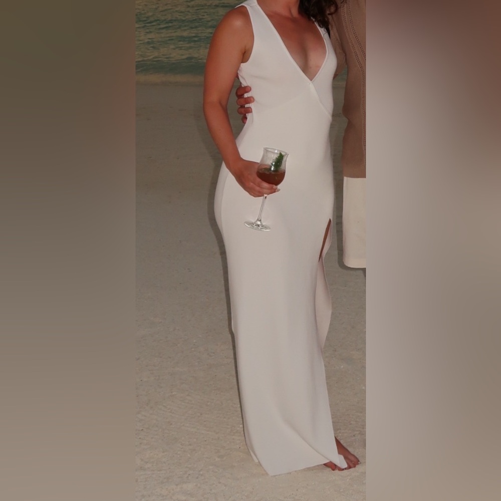 Meshki White Sleeveless Araminta Knit Maxi Dress with High Side Slit